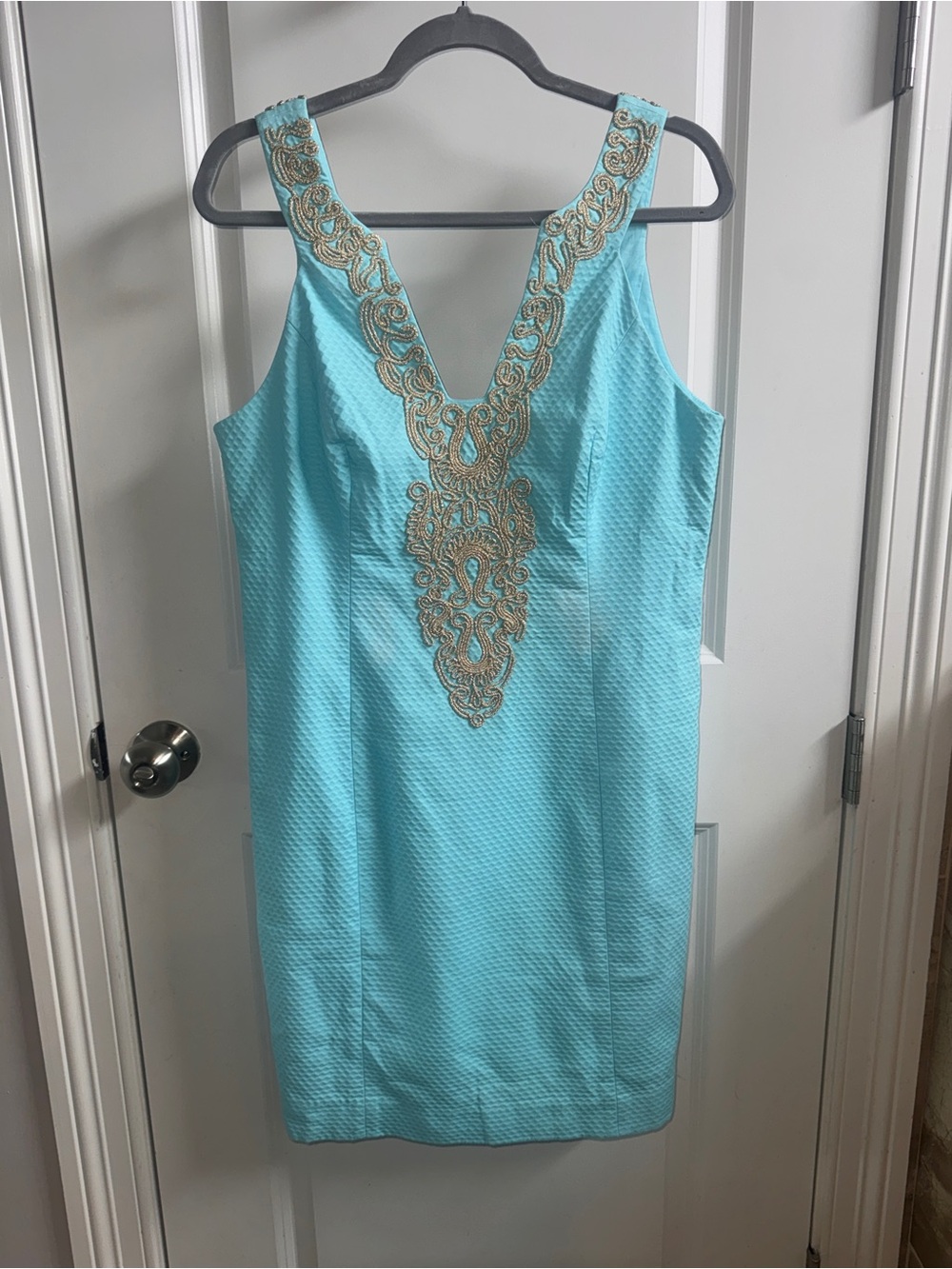 Lilly Pulitzer Aqua Sheath Dress with Pink Label Detail